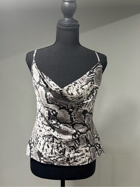 AKIRA Black & White Snake-Print Cowl Neck Cami
